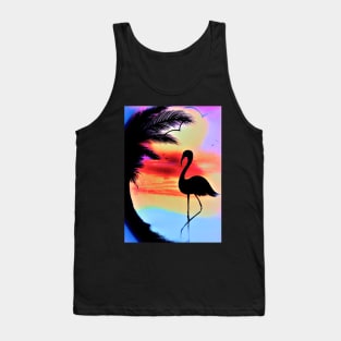 tropical sunset silhouette flamingo Tank Top